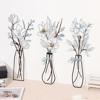 3 Pcs Metal Flowers Wall Arts Rustic Farmhouse Decor Bathroom Wall Decor Metal Wall Decor for Living-room Dining-Room Kitchen Minimalist Decor Housewarming Gifts (Blue Brown)