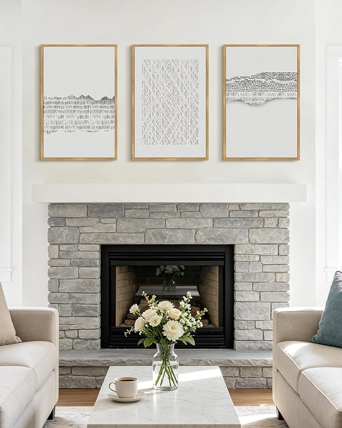 PHOPAGO Gray Abstract Framed Wall Art Large 16x24in Mid Century Minimalist Wooden Pastel Boho Wall Decor Modern Neutral Farmhouse Rustic Art Decor - Natural Framed