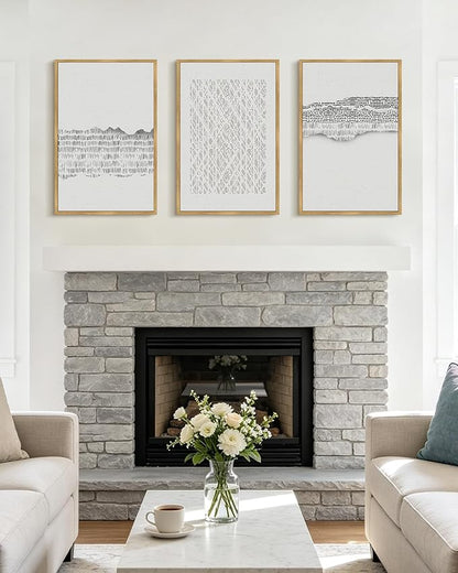 PHOPAGO Gray Abstract Framed Wall Art Large 16x24in Mid Century Minimalist Wooden Pastel Boho Wall Decor Modern Neutral Farmhouse Rustic Art Decor - Natural Framed