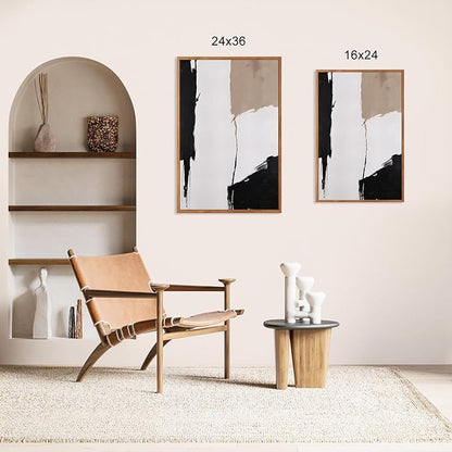 HLNIUC Large Abstract Neutral Framed Canvas Wall Art,Brown Brush Stroke Wall Decor,Minimalist Textured Block Artwork Set of 3(24x36),Modern Beige Black White Prints for Living Room,Bedroom,Office