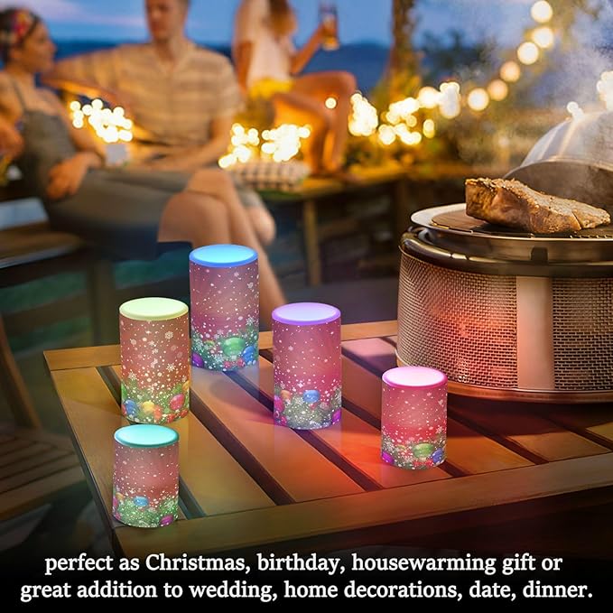 ALAZA Christmas Tree Decoration and Snowflakes Red Flickering Flameless Candles Battery Operated with Remote Timer,Tea Light Candles LED Pillar Votive Candles Set of 2 for Outdoor Indoor Decorations