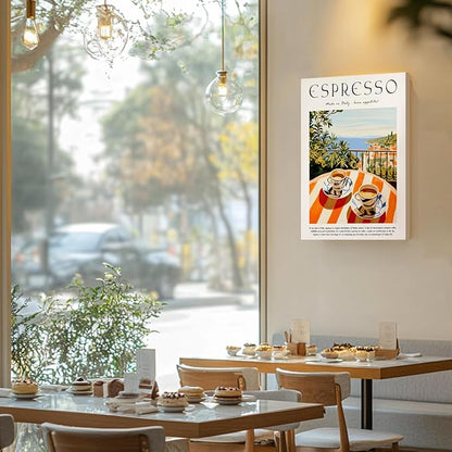 GELDSTEI Coffee Wall Art, Vintage Espresso Wrapped Canvas Print, Italian Coffee Poster Print, Cafe Bar Decoration, Retro Italian Cafe Wall Decor for Kitchen Dining Room Framed Ready to Hang 16x24 Inch