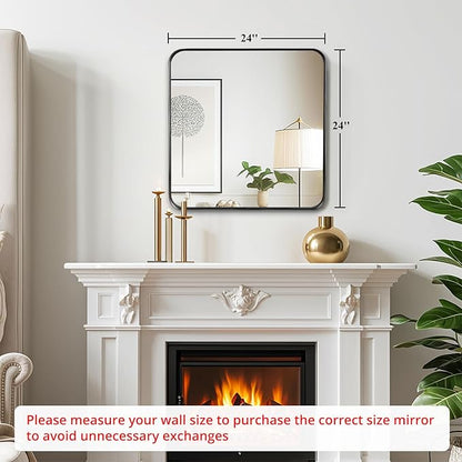 Fabuday Black Wall Mirror for Bathroom - 24x24 Inch Square Bathroom Mirrors for Over Sink, Small Framed Mirror with Black Matte Frame for Restroom, Hallway, Entryway, Living Room, Bedroom Decor
