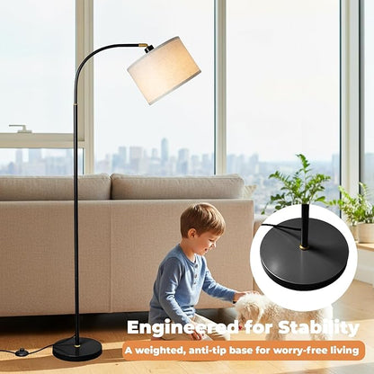LALISU Arc Floor Lamps for Living Room, Modern Standing Lamp with Remote Dimmable Floor Lamp with Linen Shade, Tall Lamp for Bedroom Office Dining Room (Black)