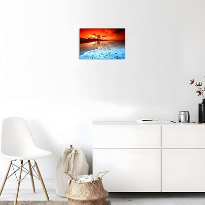 TutuBeer 1 Panel Beach Pictures Wall Decor Beach at Sunset Ocean Pictures Print on Canvas Ocean Picture Wall Decor Ocean Art for Home Decoration Stretched and Framed 12" x 18" x 1 Piece