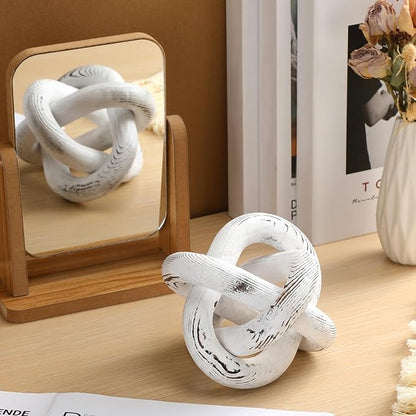 Yalikop 3 Link Wood Knot Decor Rustic Home Décor Accents Hand Carved Coffee Table Decoration, Boho Chain Link Decoration, Modern Shelf, Rustic Objects for Home Living Room Bedroom(Retro White)