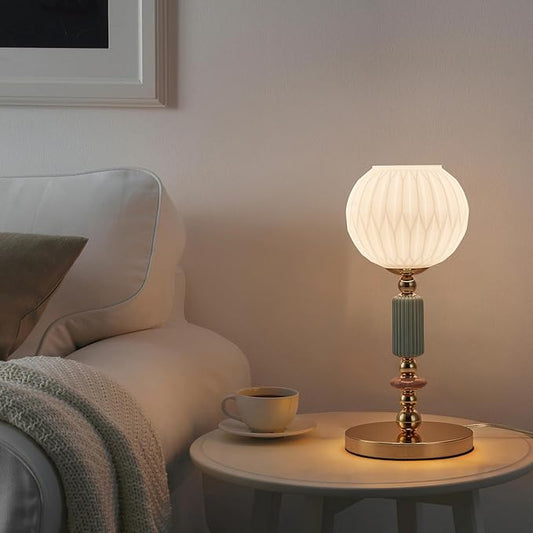 Modern Milk White Glass Table Lamp Bedside Nightstand Lamp Metal Desk Light with Plug Cord Switch for Bedroom Living Room Dining Room