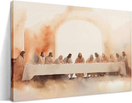 Jesus Last Supper Canvas Wall Art, Leonardo da Vinci Pictures Canvas Print Posters Wall Decor, Christian Wall Art Home Decor for Living Room Dining Room Decor 16x24 inch Framed