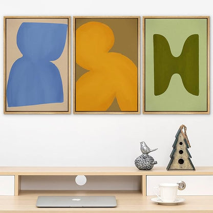 SIGNLEADER Framed Canvas Print Wall Art Set Vibrant Mid-Century Polygon Variety Abstract Shapes Illustrations Minimal Decorative Bohemian Nordic for Living Room, Bedroom, Office - 24"x36"x3 NATURAL