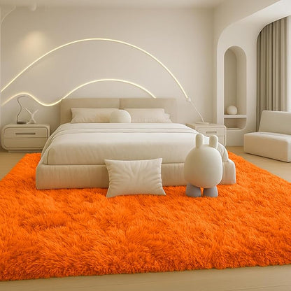 Large 9x12 Area Rug for Living Room, Soft Shag Rugs for Bedroom, Non-Slip Ultra Fluffy Rug,Modern Plush Carpet for Girls Boys Kids Room Dorm,Fuzzy Rug for Home Decor Aesthetic,Orange