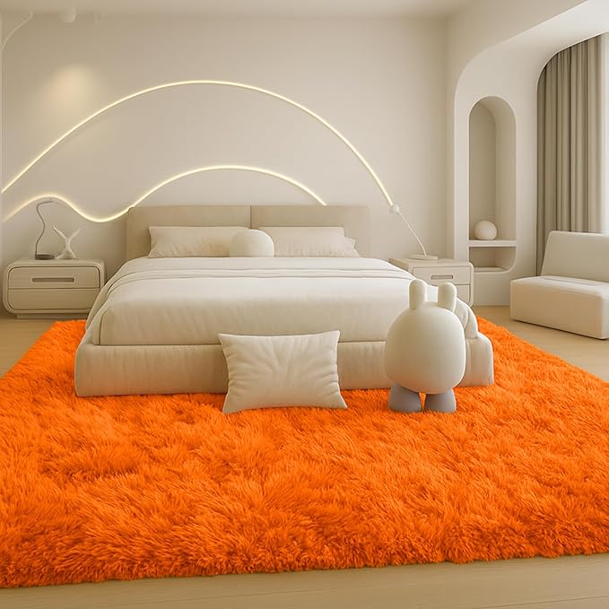 Area Rugs for Living Room, Orange 6x9 Rugs for Bedroom, Long Shaggy Furry Carpet Plush Fluffy Carpet, Non-Slip Upgrade, Suitable for Kids Dorm Home Decor Aesthetics.