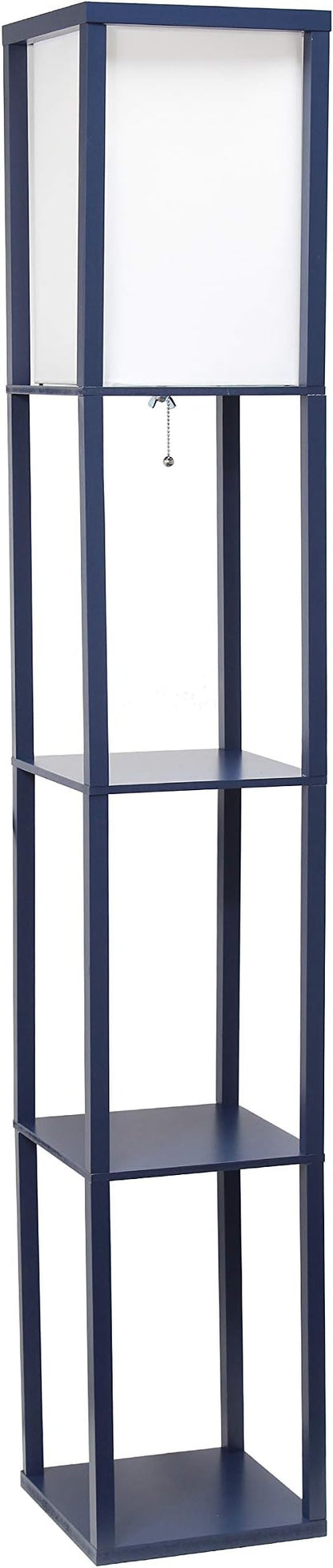 Simple Designs LF1014-NAV Etagere Organizer Storage Shelf Linen Shade Floor Lamp, Navy