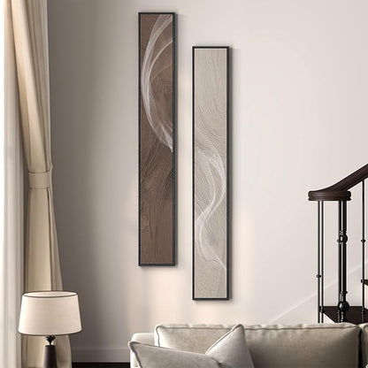 Large Framed Long Narrow Vertical Neutral Abstract Wall Art Set of 2, Beige Brown Modern Canvas Prints Paintings Artwork for Walls, Minimalist Pictures for Entryway Hallway Living Bedroom Wall Decor