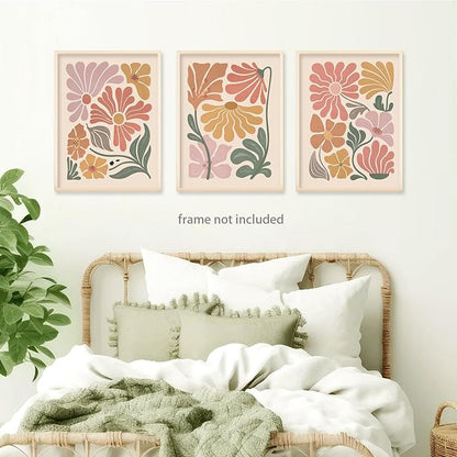 TBKHUDBI Boho Flower Poster Wall Art Abstract Floral Canvas Prints Set of 3 Minimalist Botanical Painting Modern Flower Market Aesthetic Pictures Decor for Living room Bedroom 12"x16" Unframed