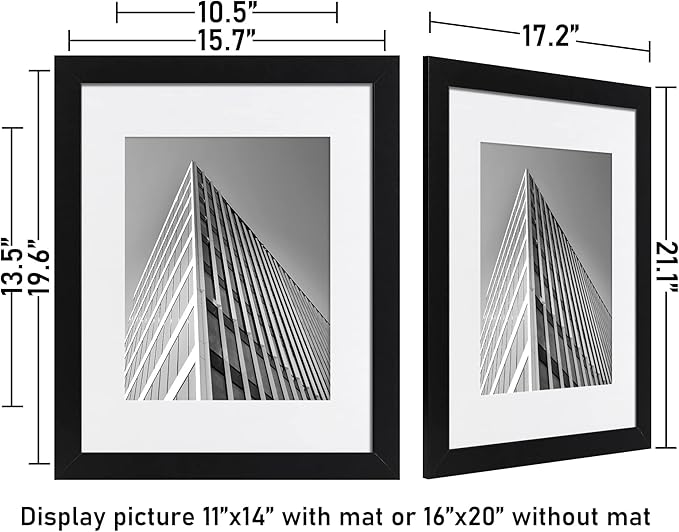 ELSKER&HOME 16x20 Picture Frame,Photos 11x14 with mat or 16 x 20 without Mat,Black Poster Frame Set of 3, Include 3 Wall Art Prints, Horizontal and Vertical Wall Mounting