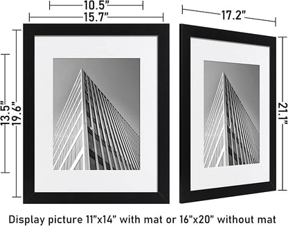 ELSKER&HOME 16x20 Picture Frame,Photos 11x14 with mat or 16 x 20 without Mat,Black Poster Frame Set of 3, Include 3 Wall Art Prints, Horizontal and Vertical Wall Mounting