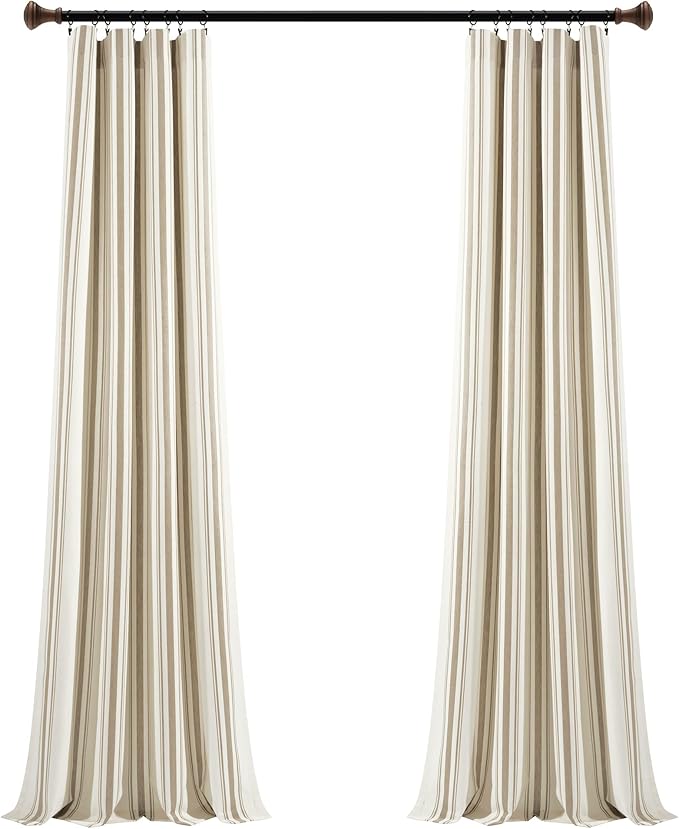 Lush Decor Farmhouse Stripe Yarn Dyed Eco-Friendly Recycled Cotton Window Curtain Panel Pair, 42" W x 95" L, Neutral - Classic Modern Rustic Charm - Eco Friendly Cotton Fabric