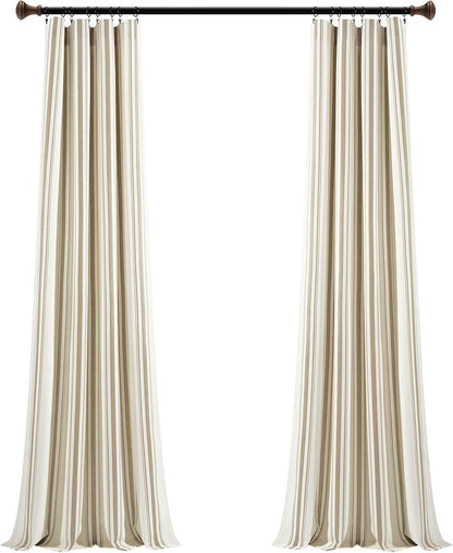 Lush Decor Farmhouse Stripe Yarn Dyed Eco-Friendly Recycled Cotton Window Curtain Panel Pair, 42" W x 95" L, Neutral - Classic Modern Rustic Charm - Eco Friendly Cotton Fabric