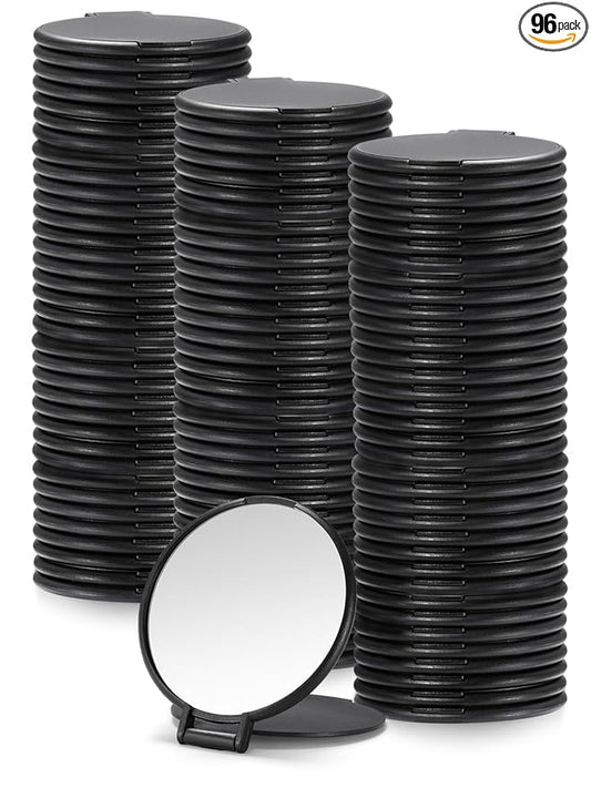 Qislee Compact Mirror Bulk, Round Makeup Mirror for Purse, Set of 96 (Black)