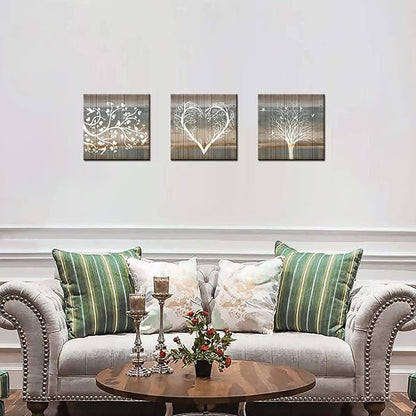 Biuteawal 3 Pieces Abstract Tree Wall Art Rustic Forest Landscape Picture Prints Teal and Brown Painting Vintage Artwork Home Farmhouse Bathroom Bedroom Decor Stretched and Framed Ready to Hang