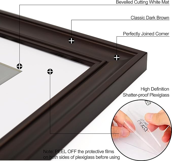Yaetm 16x20 Picture Frame Matted to 11x14 Set of 2, 1.4" Wide Molding & Dark Brown Poster Frames 16 x 20 for Wall Gallery, Home and Office, Wall Mount (2 pack, Brown)