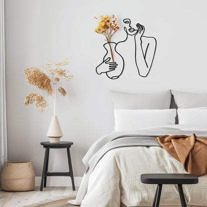 Pelopy Black Metal Wall Decor, Abstract Woman Wall Art, Minimalist Line Vase Decor, Modern Aesthetic Metal Women Art for Home Bedroom Bathroom Living Room