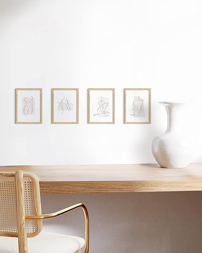 HAUS AND HUES Beige Oak Wood 5x7 Picture Frame - Modern Wood Wall Art Display - Lightweight 5x7 Frame for Art Prints, Photos, Posters - Ready-to-Hang Vertically & Horizontally (Set of 4)