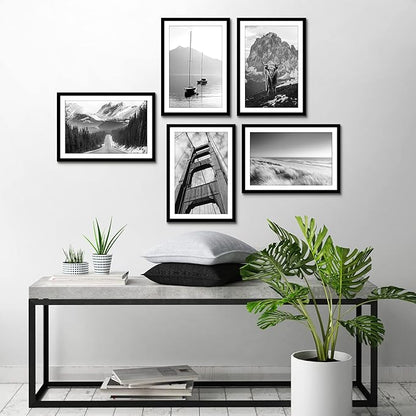 Americanflat 13x19 Picture Frame with Polished Plexiglass - Set of 5 - Use as 11x17 Frame with Mat - Galleria Collection - Picture Frames for Wall Display - Black