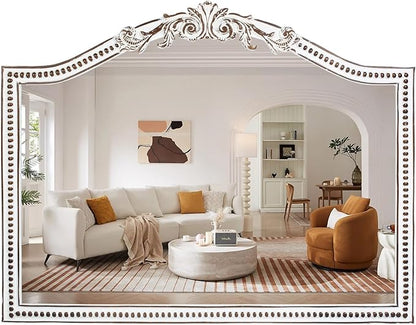 HOITUZYUS 32x42 Inch Ornate Arched Wooden Wall Mirror, Rustic Farmhouse Decorative Mirror for Fireplace, Living Room, Bedroom, Entryway, Bathroom Over Sink