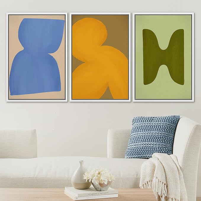 SIGNLEADER Framed Canvas Print Wall Art Set Vibrant Mid-Century Polygon Variety Abstract Shapes Illustrations Minimal Decorative Bohemian Nordic for Living Room, Bedroom, Office - 16"x24"x3 WHITE