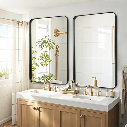 Fabuday Bathroom Wall Mirrors 30x50 Inch - Black Matte Frame Over Sink Rectangle Mirror for Bathroom, Restroom Big Vanity Mirror Wall Mounted for Bedroom, Farmhouse, Living Room, Entryway Decor
