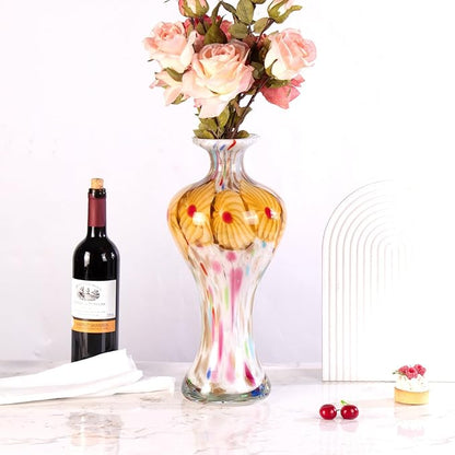 KAMMAK Colored Glass Vase, Beautiful Hand Blown Decorative Vase, Modern Art Vase for Flower Mantle Dining Table Centerpiece, Entryway Living Room Wedding Decoration, 8HPQSKQ024