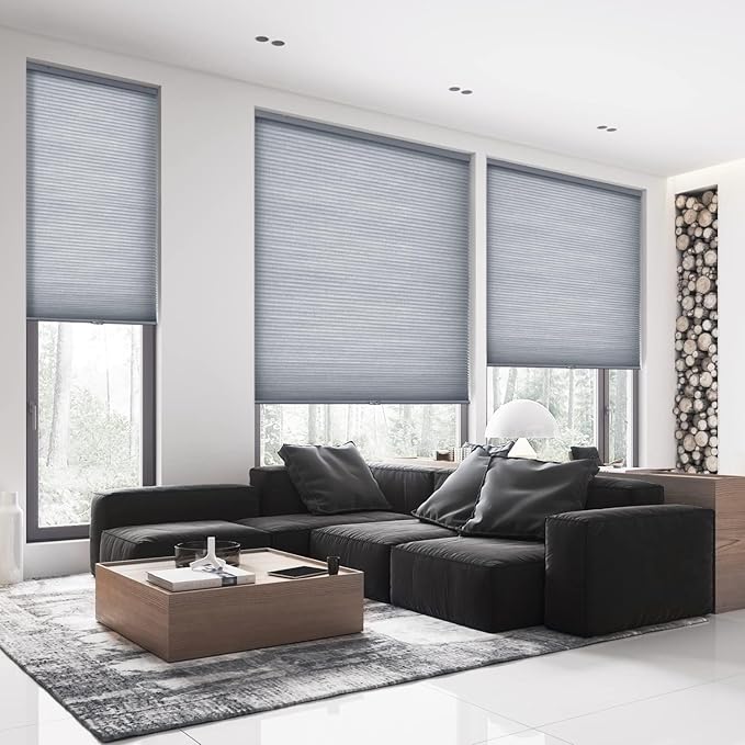 LazBlinds Cordless Cellular Shades, Light Filtering Honeycomb Shades for Home, Thermal Insulation Noise Reduction Blinds for Windows, 34'' W x 48'' H, Dark Grey