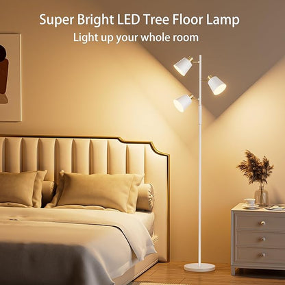LED Tree Floor Lamp, 2500LM Super Bright Tall Standing Lamp with Remote & Touch Control, 4 Color Temperatures, 3 Rotatable Lights, Modern Dimmable Floor Lamps for Living Room Bedroom Office