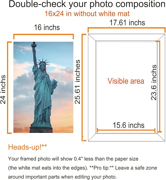 SESEAT 16x24 Picture Frame Black Set of 6, Display Pictures 16x24 Without Mat for Wall Mounting, Wall Gallery Poster Frames