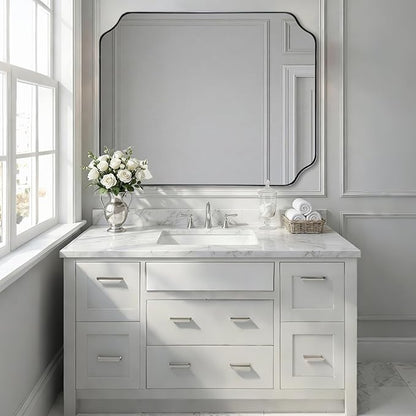 ANDY STAR 36x40 Inch Chrome Bathroom Mirror, Large Scalloped Mirror for Wall, Modern Polished Nickel Mirror in Anti-Rust Stainless Steel Meral Thin Frame, Ideal for Bathroom Remodel