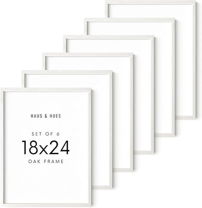 HAUS AND HUES White Oak Wood 18x24 Picture Frames - Set of 6, Modern Frames for Posters and Prints