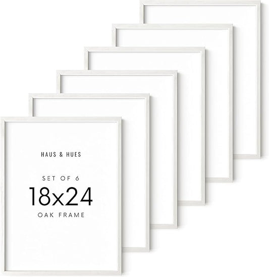 HAUS AND HUES White Oak Wood 18x24 Picture Frames - Set of 6, Modern Frames for Posters and Prints