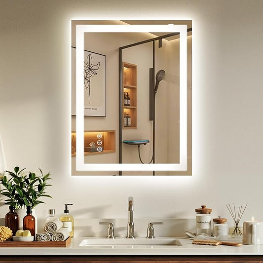 28X36 LED Bathroom Mirror with Lights, Anti-Fog, Backlit + Front Lit, Lighted Bathroom Vanity Mirror for Wall, Memory Function, Dimmable, Tempered Glass, Shatter-Proof
