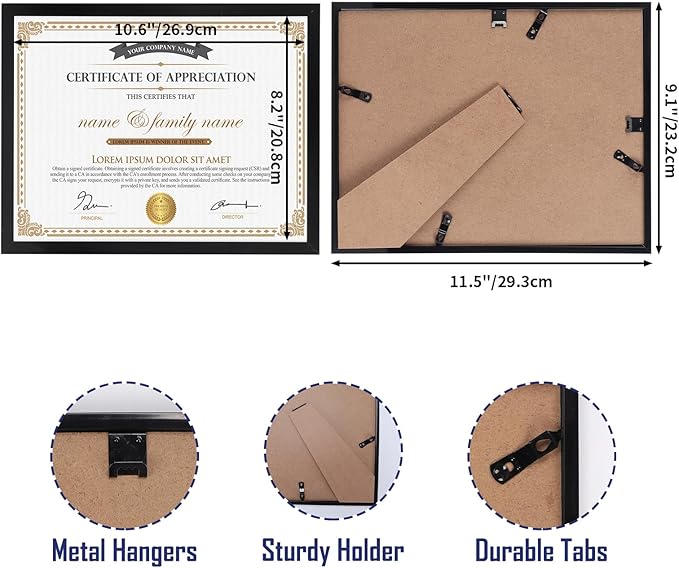 Hoikwo 18 Packs 8.5x11 Black Multi Plastic Picture Frames Set with Plastic Cover, Certificate Frames for Document Diploma Award, Light Weight Bulk 8.5 by 11 Frames Pack for Wall Hanging and Table