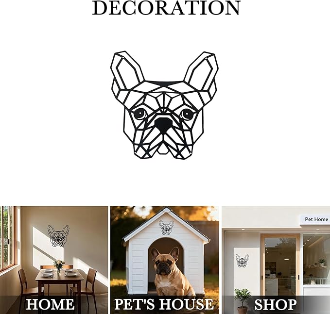 French Bulldog Metal Wall Décor, 11.8“x12.6”Grid-like Black Decorations,Unique Modern Iron Dog Statue,Great Gifts for Bulldog Lovers,Dog Room Decor,Cartoon Animal 3d Wall Art for Bedroom,LivingRoom,Cafe