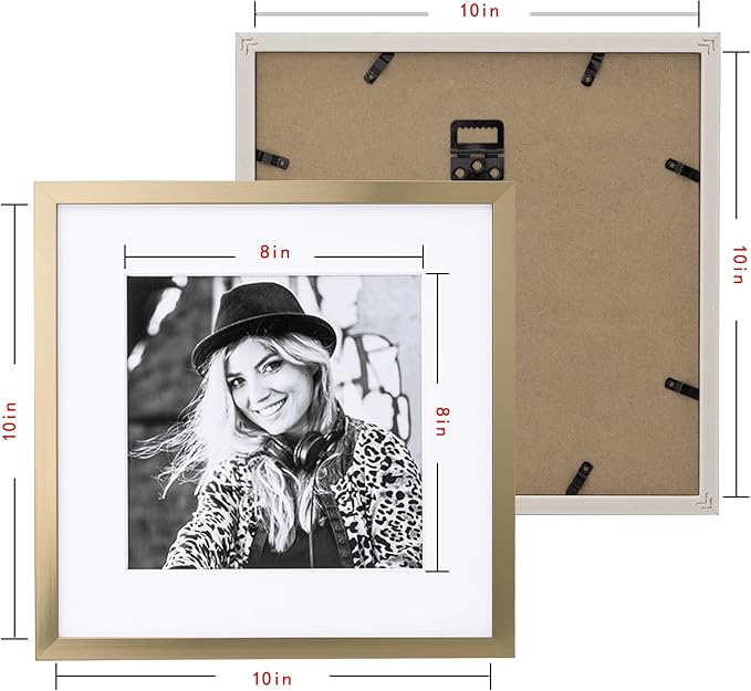 ArtbyHannah Photo Collage Frames for Wall, 10x10 Inch Square Picture Frame for Living Room or Staircase Decoration (Gold, 9 Pack)