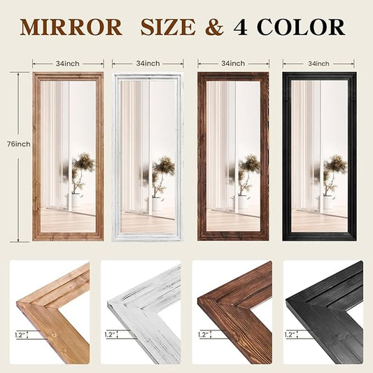 Full Length Mirror 76"x34" Solid Wood Frame Floor Large Mirror for Living Room, Bedroom Hanging or Leaning Wall-Mounted, Black