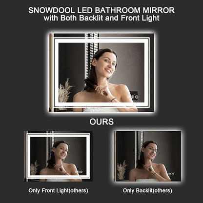 Snowdool LED Bathroom Mirror, 77"x36" with Front and Backlit, Anti-Fog, Large Bathroom Vanity Mirror for Wall, Memory Function, Stepless Dimmable, Tempered Glass (Horizontal/Vertical)
