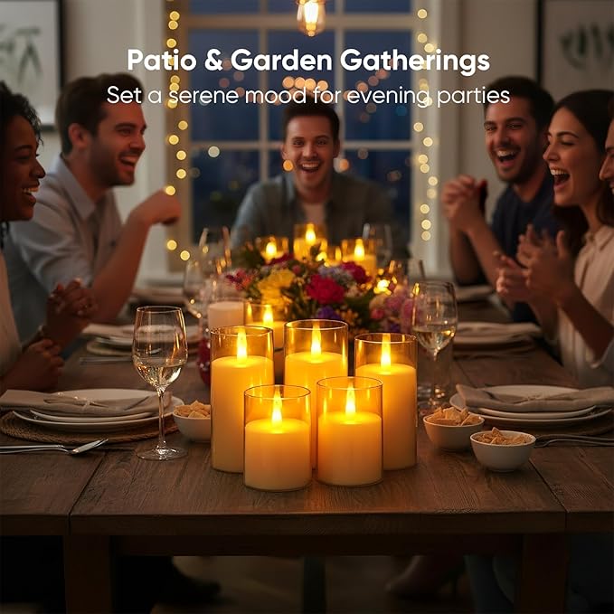 Amagic 3"×4" 5" 6" 6" 6" Gold Flameless Candles with Remote and Timer, Realistic Flickering Battery Operated Acrylic Led Fake Candles for Home Wedding Party Fall Christmas Decor, Set of 5