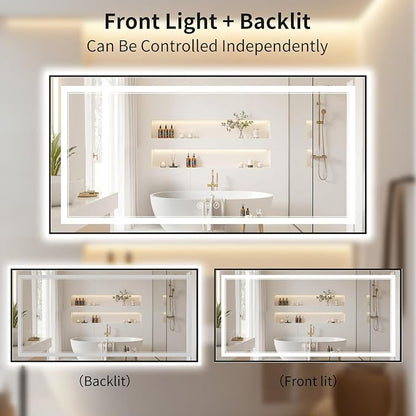 30"x60" LED Bathroom Mirror with Lights, Front & Backlit, Anti-Fog, Dimmable, 3 Color Temperature, CRI 90+, LED Mirror for Bathroom with Premium Full Aluminum Frame, Touch Control with Memory