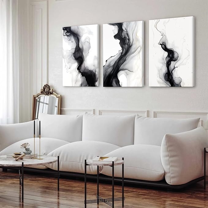 Black White Abstract Wall Art Decor Set of 3 Modern Wall Art Minimalist Canvas Wall Decor Black White Abstract Prints Modern Pictures Minimalist Artwork for Room Bedroom 12x16 Inch Ready to Hang