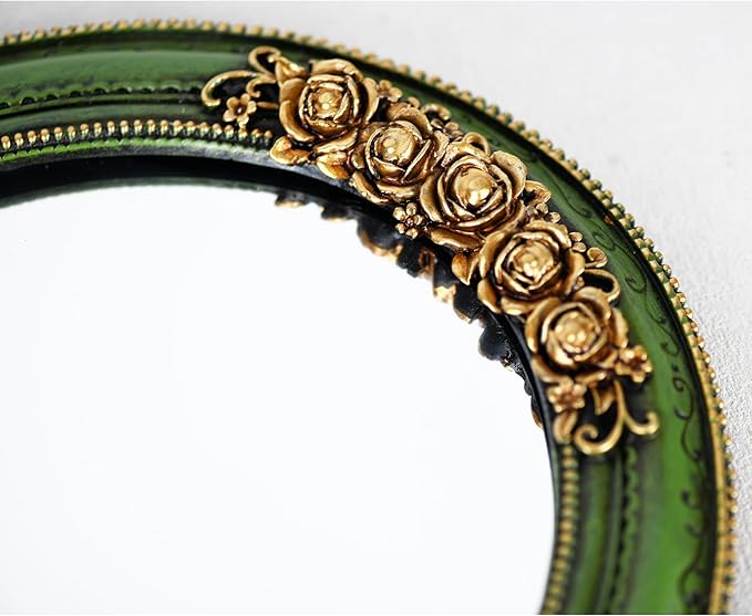 Oval Resin Vintage Mirror, Wall Mounted Decorative Mirror for Entryway, Hallway, Bedroom Oval Mirror 11.8x10 inch (Green)