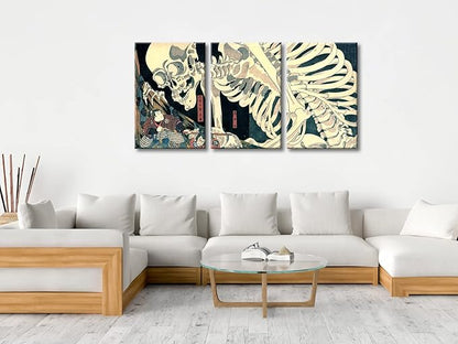 Wieco Art 3 Piece Witch and Skeleton Ukiyo-E by Utagawa Takiyasha Historic Cultural Illustrations for Living Room Bedroom Home Decorations Landscape Artwork