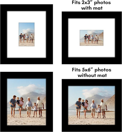 Americanflat 5x6 Picture Frame with Polished Plexiglass - Set of 5 - Use as 2x3 Frame with Mat or Display 5x6 Photo Without Mat - Galleria Collection - Picture Frames for Tabletop and Wall - Black